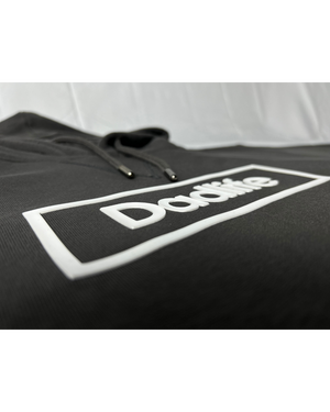 Close up Dadlife siliconen logo grijze trui