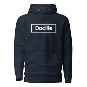 cadeau voor vader – navy dadlife hoodie met siliconen brick print en luxe cadeauverpakking